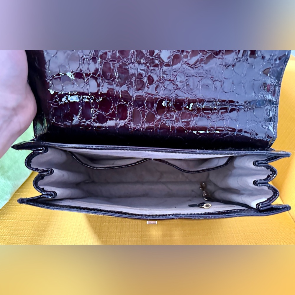 Brahmin Dark Brown Berry Leather Crocodile-Embossed Handbag - Picture 5 of 9